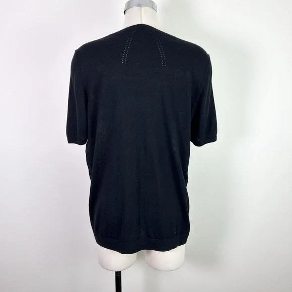 Nordstrom Blouse Top Womens Large Silk Cashmere Sweater Short Sleeve Black White - Picture 3 of 10